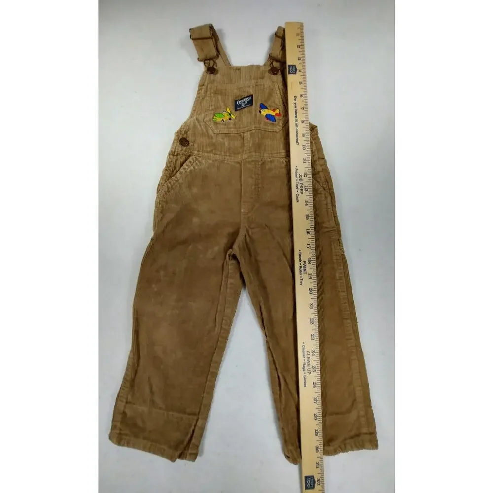 Vintage Oshkosh BGosh Vestbak Brown Airplane Overalls Corduroy Size 2T Farmcore